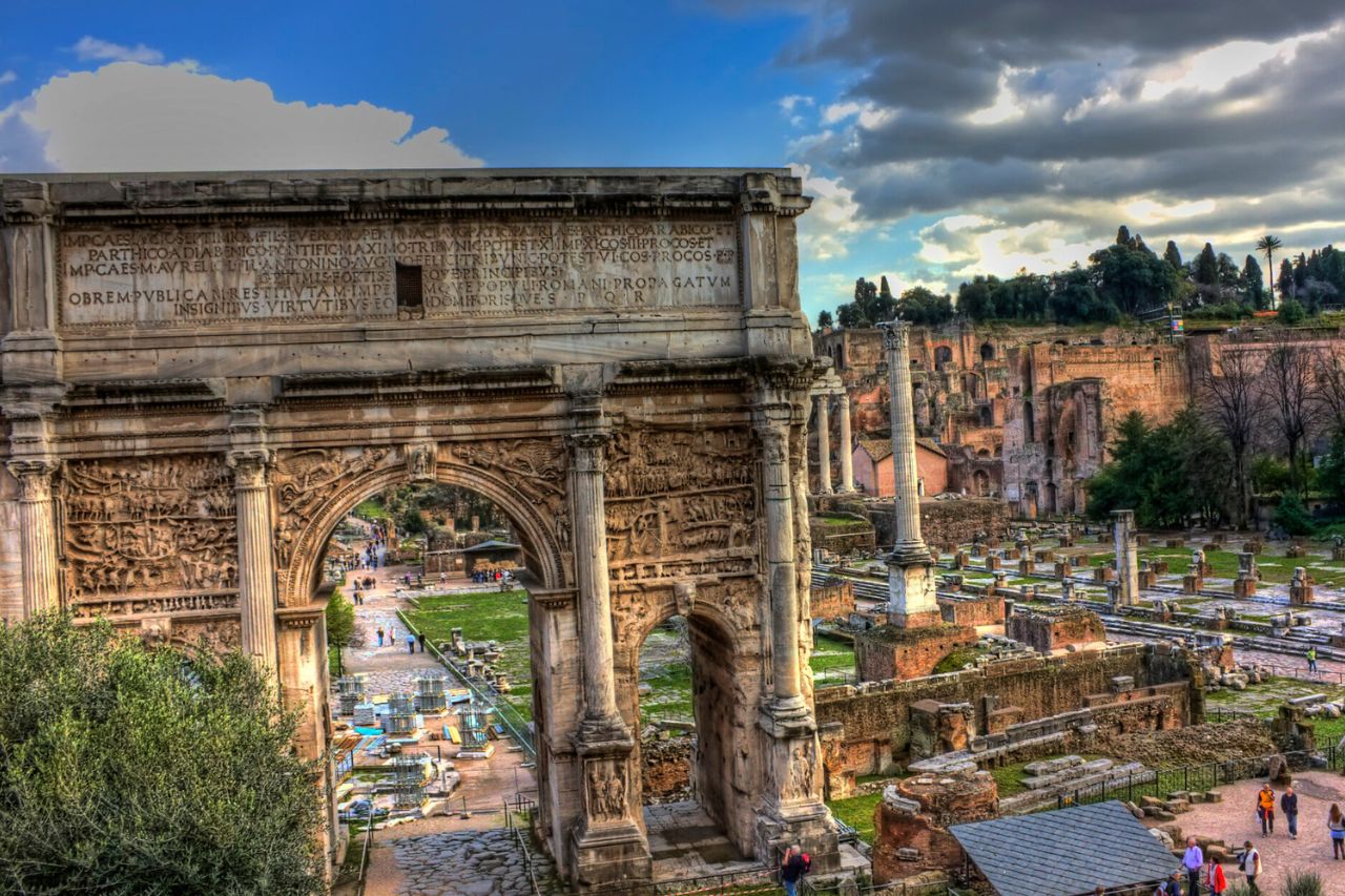 The Arch of Septimius Severus in Rome, a historic triumphal arch in the Roman Forum.
