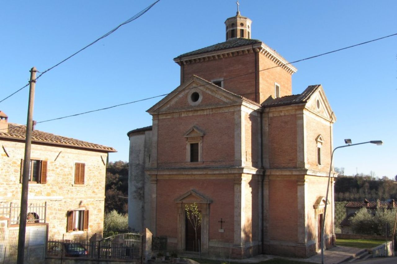 The facade of the Church of Saint Mary of the Rose in Chianciano Terme