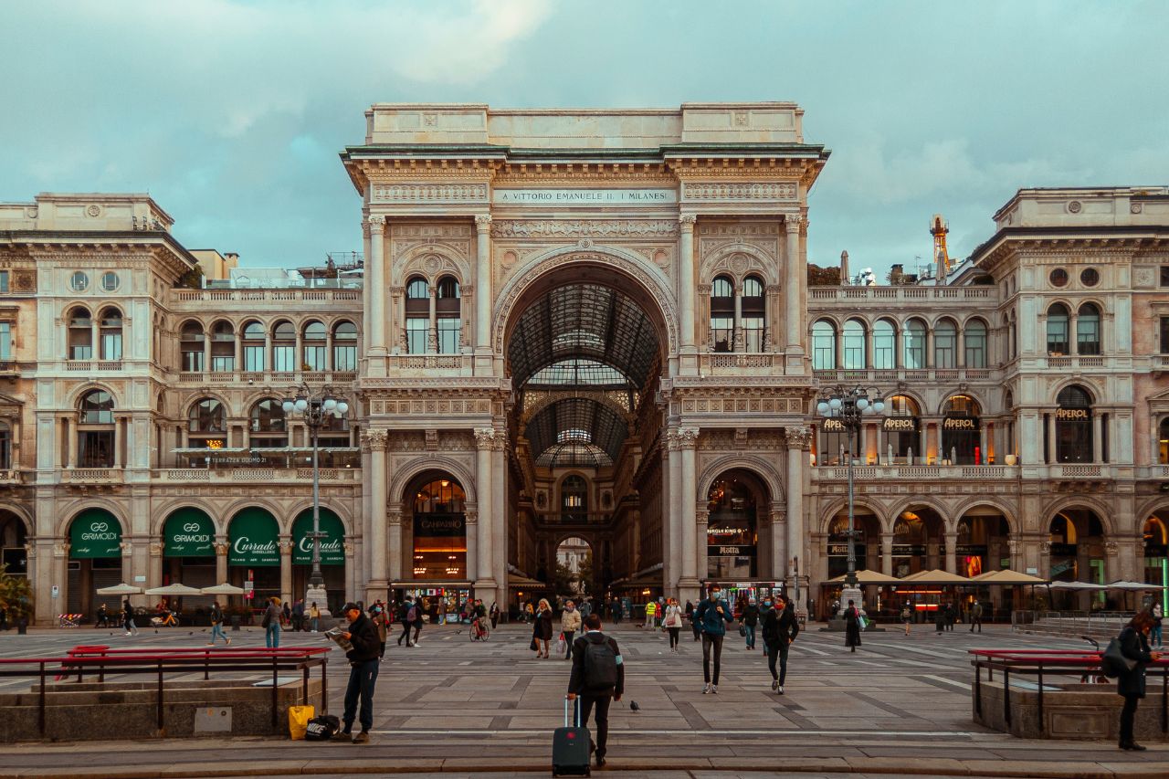 Tourists are shopping in Milan in January