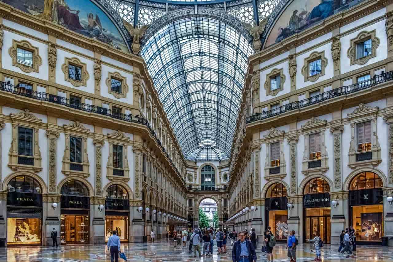 Galleria Vittorio Emanuele II in Milan, one of the world's oldest shopping malls in Italy and home to high-end fashion stores.
