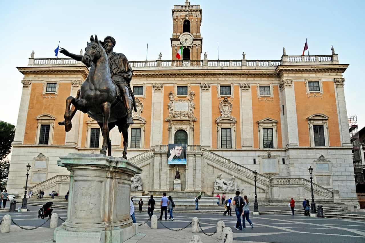 The Palazzo Senatorio, a historic building on Capitoline Hill in Rome, Italy.