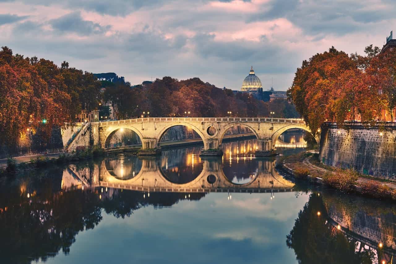Romantic ambiance on Ponte Sisto, a picturesque bridge in Rome, Italy