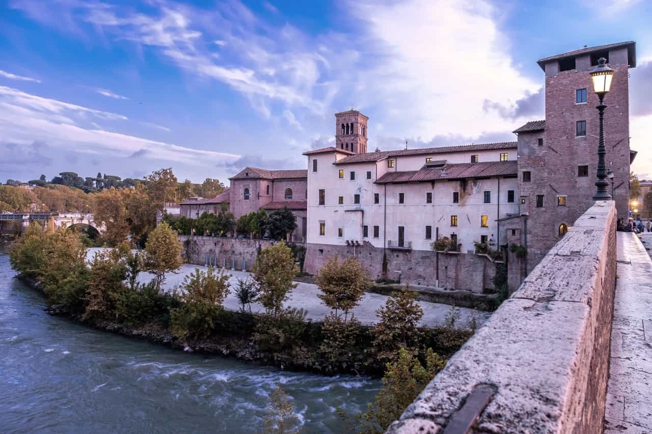 Isola Tiberina, a scenic island on the Tiber River: one of the best hidden gem in Rome, Italy