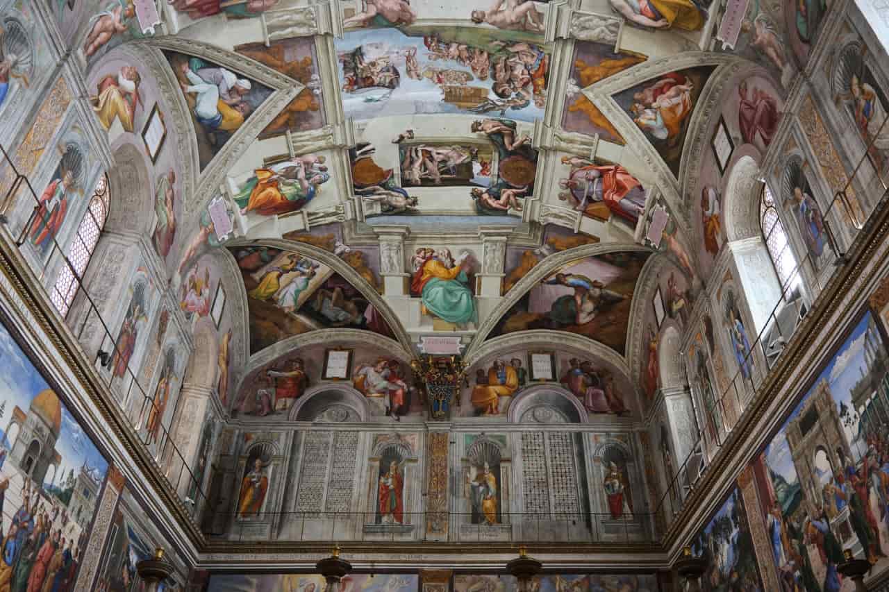 The beautiful Sistine Chapel seen from below, in Rome