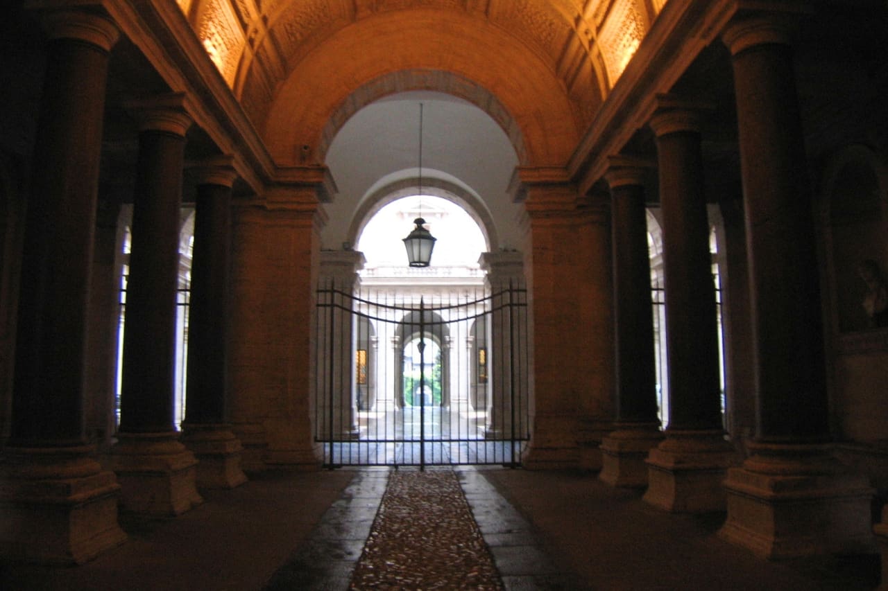 View of the courtyard and facade of Palazzo Farnese