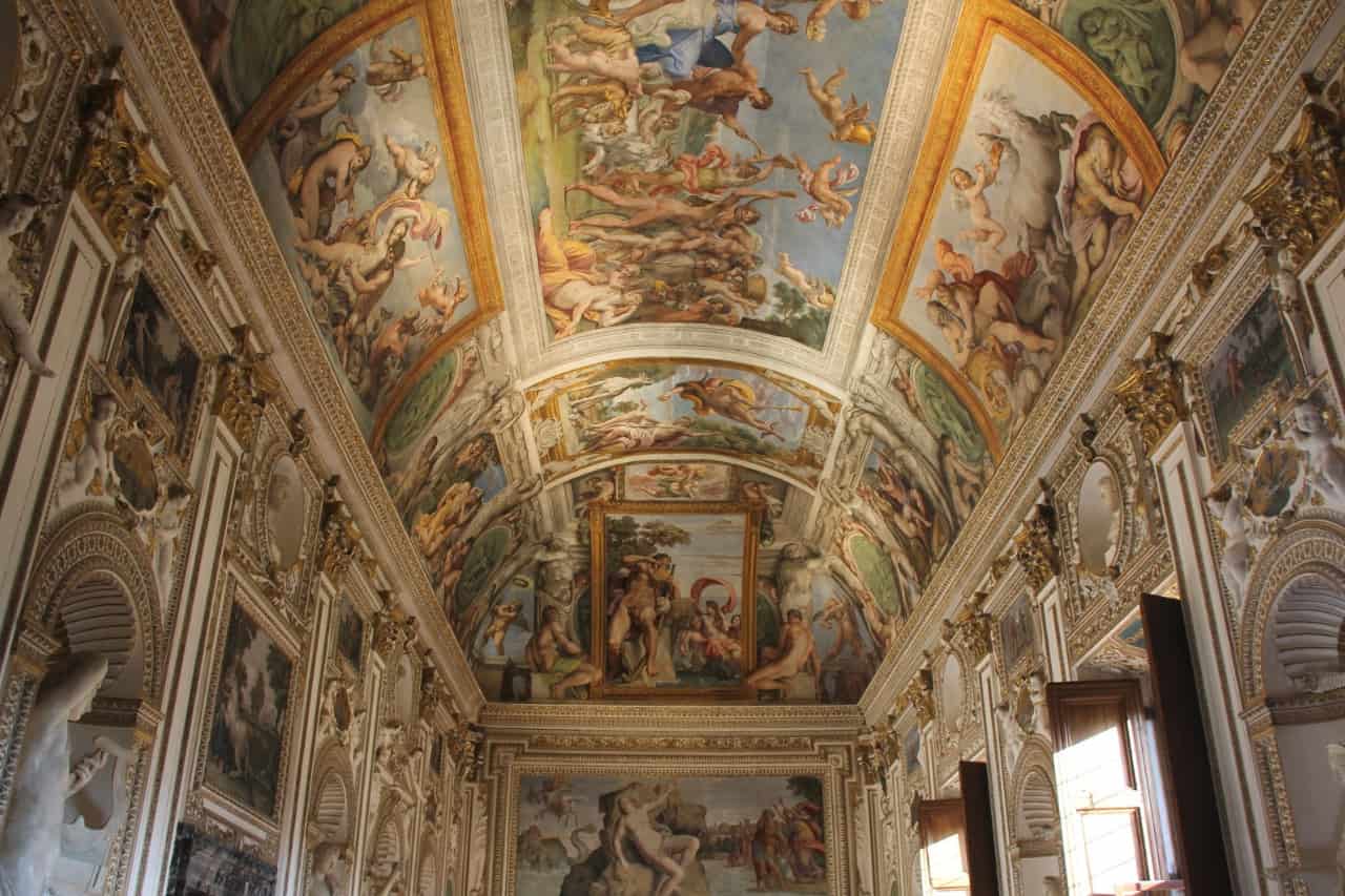 the Gallery of Carracci in Palazzo Farnese, featuring the renowned artwork and artistic ambiance 