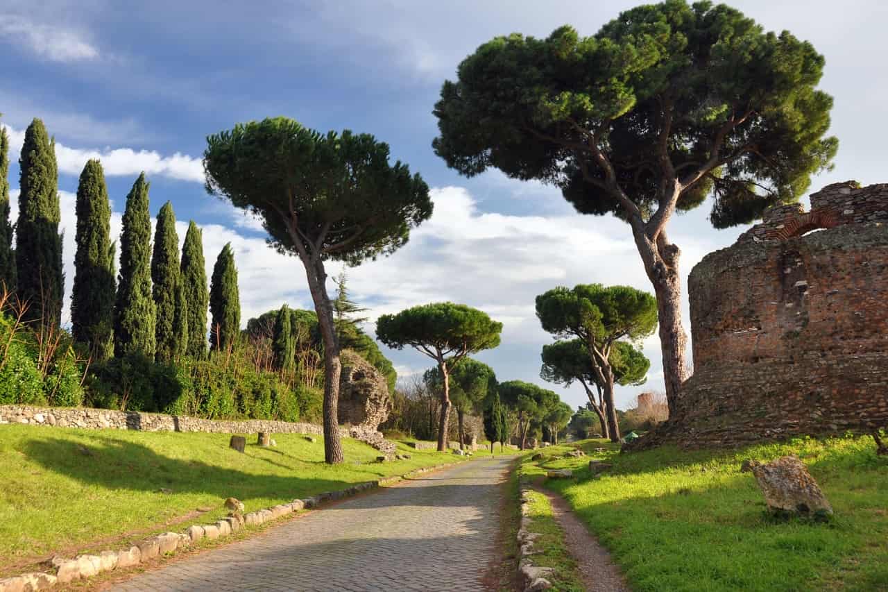 A view of the Ancient Appian Way in Rome, Italy.