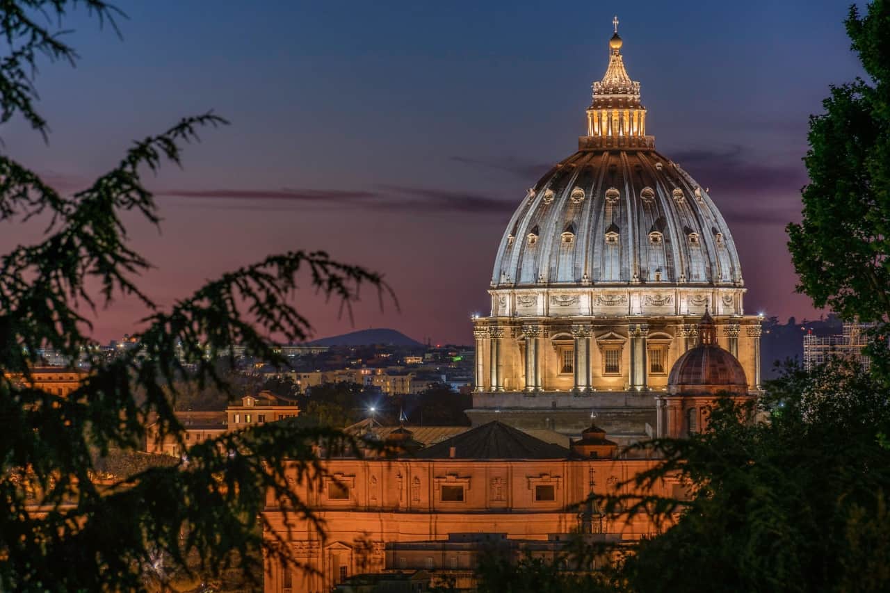 View of St. Peter’s Cathedral from Gianicolo Hill in Rome.
