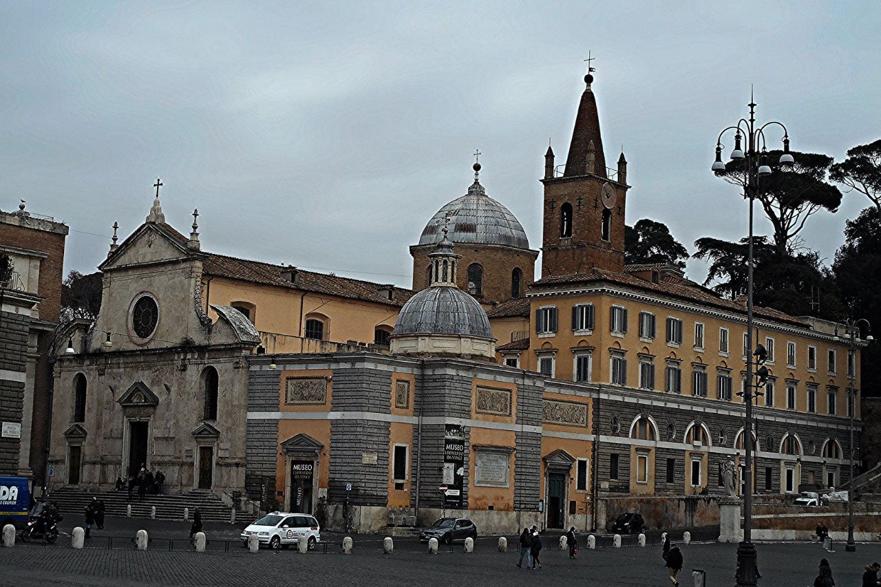 View of The Church of Santa Maria from outside in Piazza del popolo, Rome.