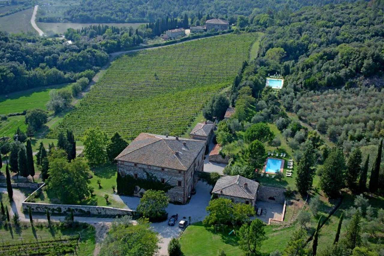 Aerial view of Agriturismo Villa Buoninsegna with beautiful landscape