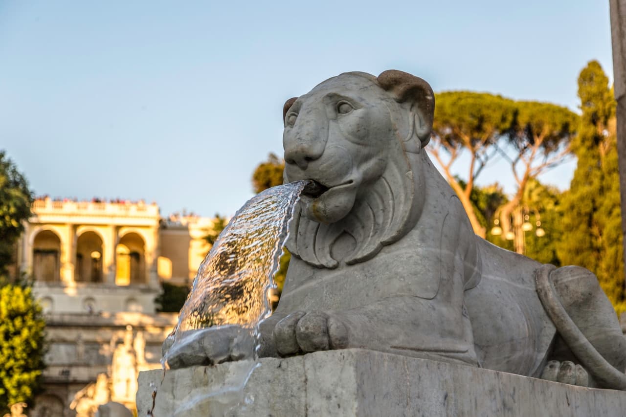 The beautiful fountain of the Lions during daytime in Rome