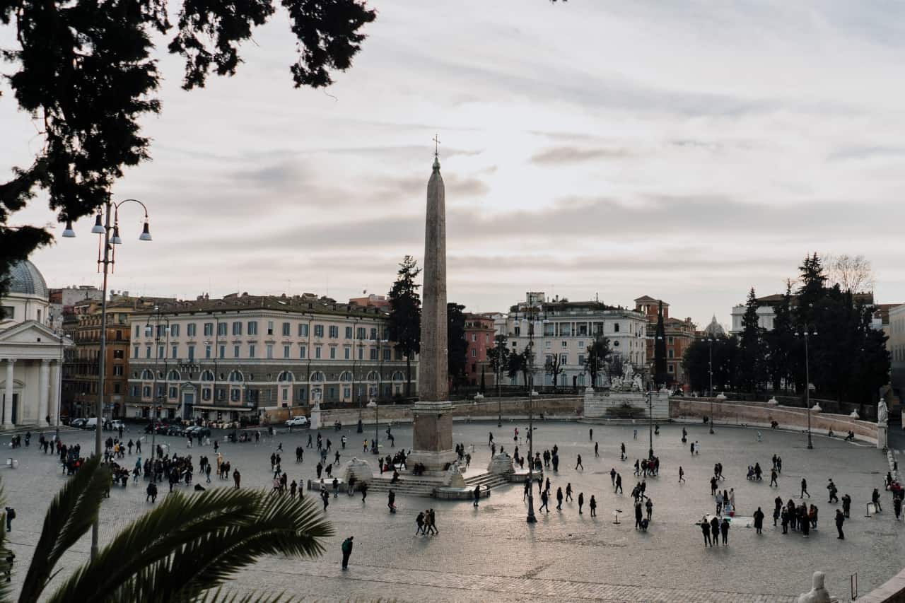 Tourists visit the Piazza del Popolo in Rome, Italy