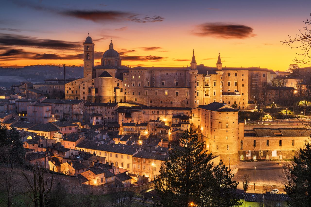The sunset over Urbino, in Italy