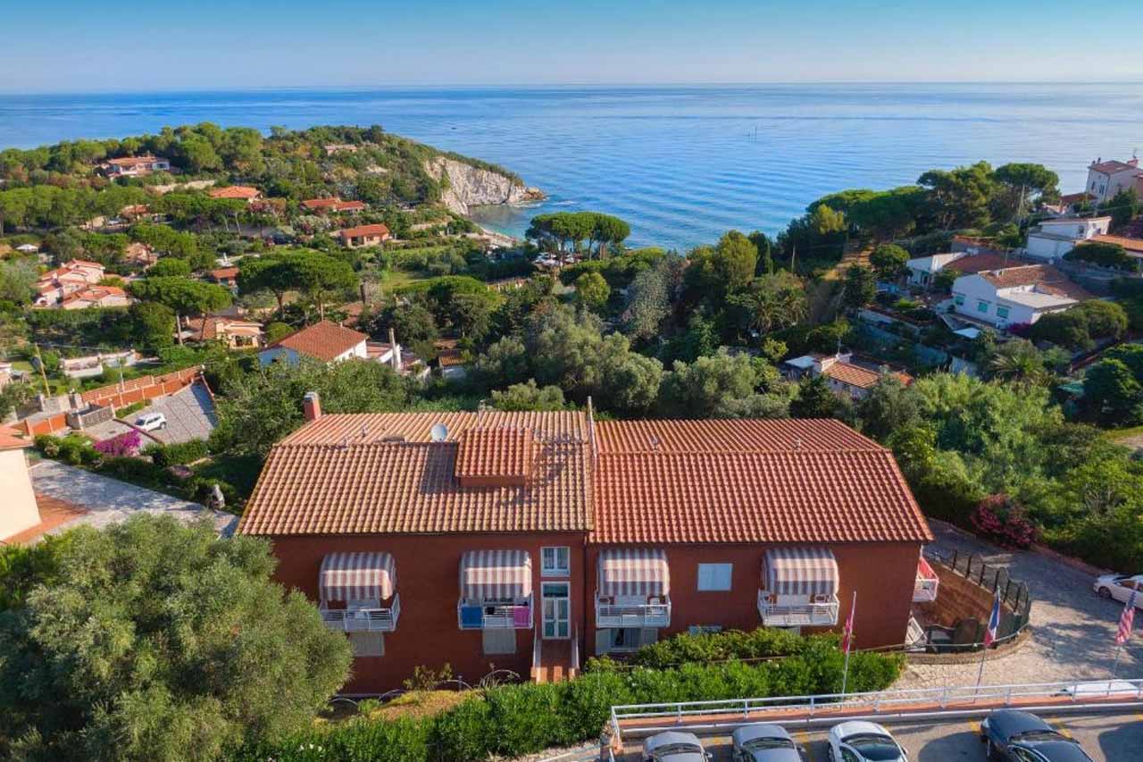 Aerial view of the Hotel Acquamarina with overlooking view of the sea