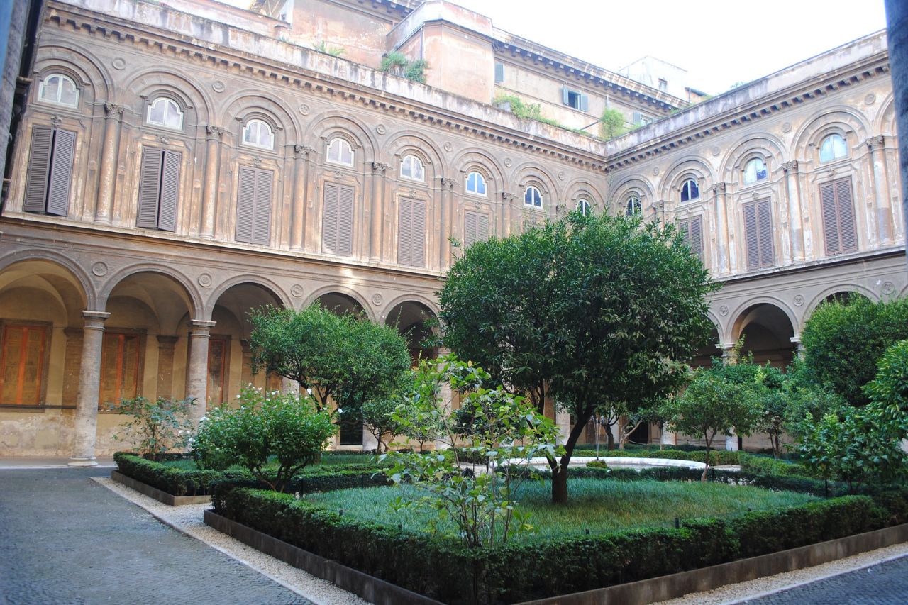 The internal courtyard of the Italian palace of Doria Pamphily, in Rome