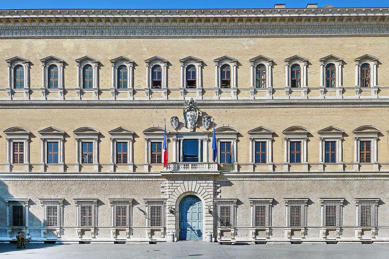 The beautiful Palazzo Farnese in Rome, Italy