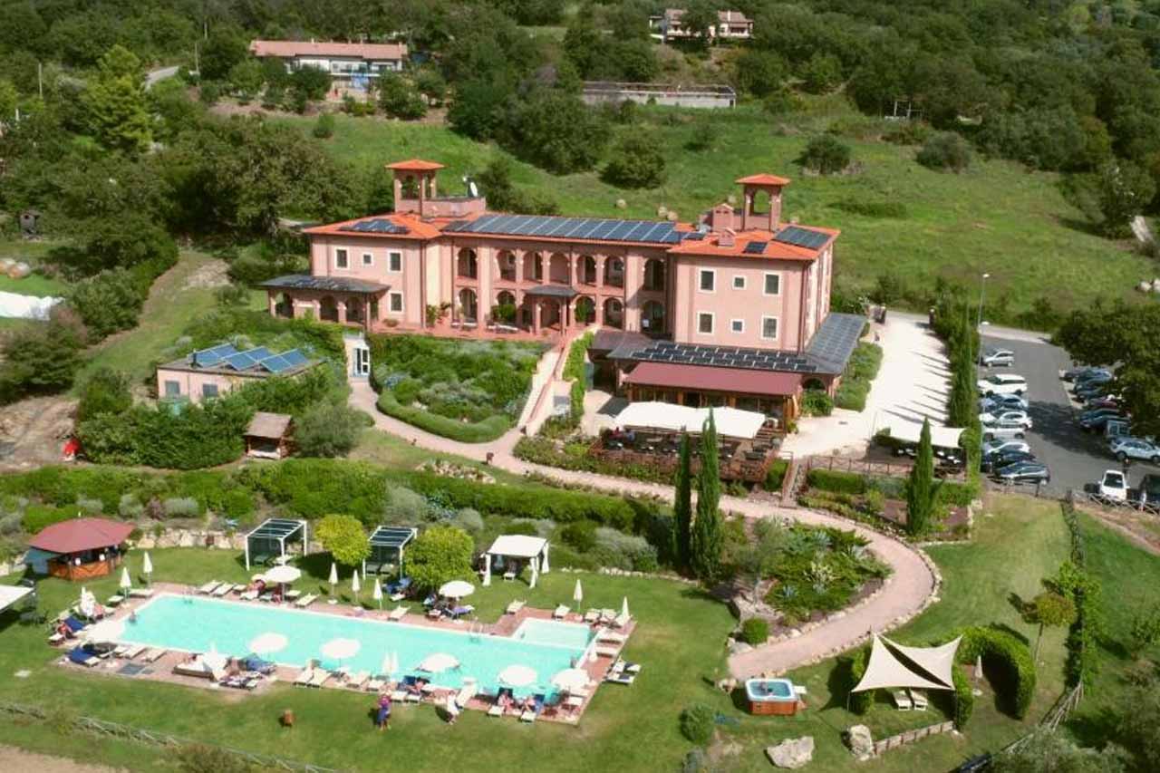 Aerial view of the elegant Saturnia Tuscany Hotel