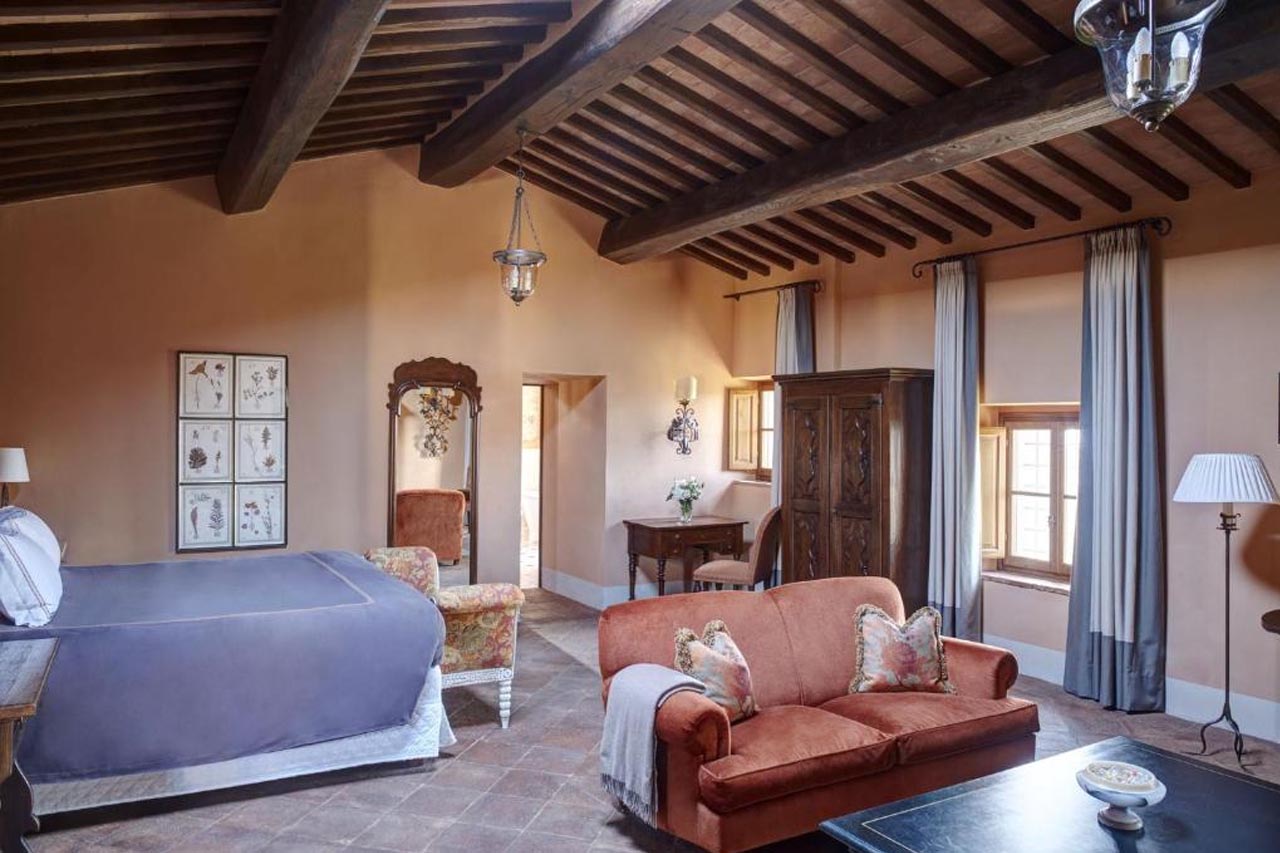 Elegant room and relaxing atmosphere in Castello di Casole, A Belmond Hotel, Tuscany 