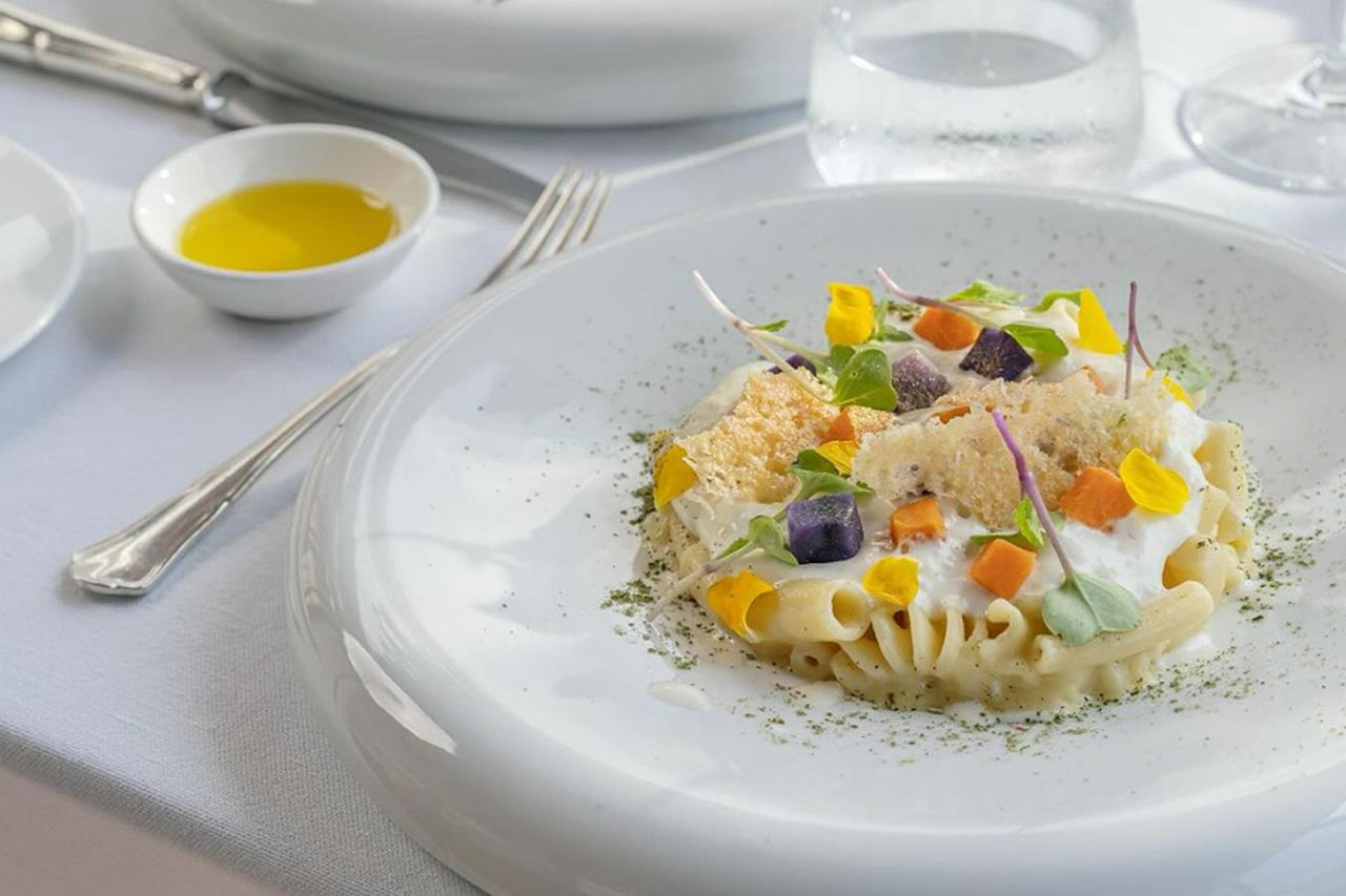 A typical Italian pasta with beautiful plating made by chef in La Scalinatella
