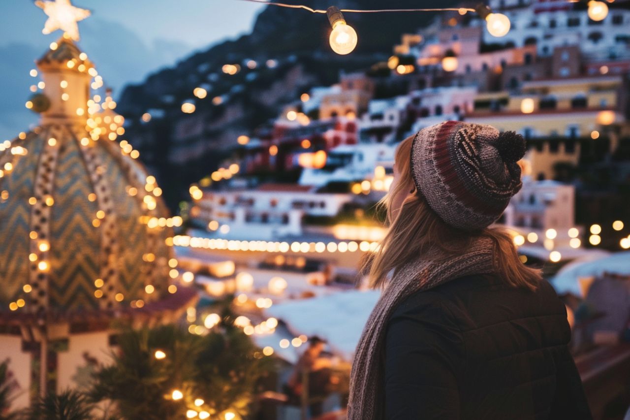 Tourists are enjoying the Christmas atmosphere in Positano