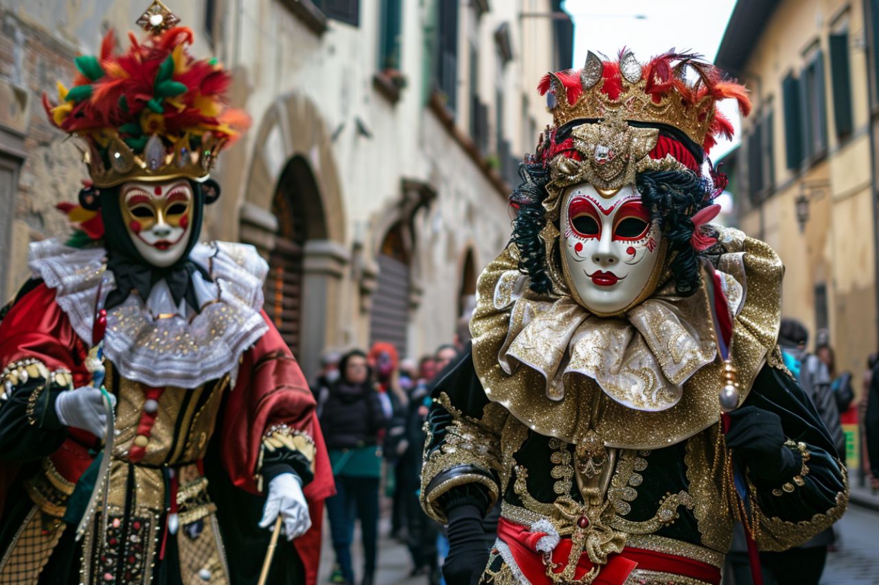 People masked for the Florence Carnival