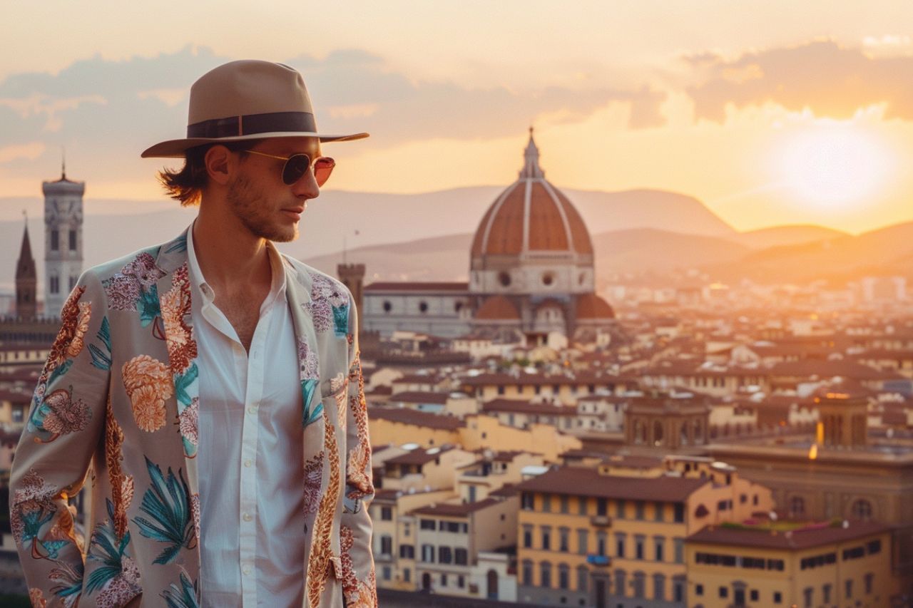 A tourist dressed very elegantly to visit Florence in May