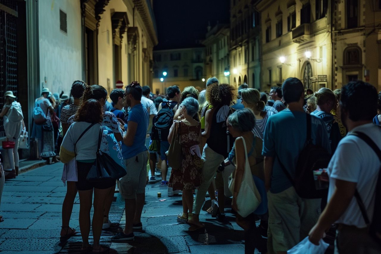 Tourists participating in the Notte Bianca in Florence